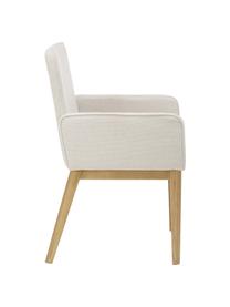 Sedia imbottita con braccioli in tessuto bianco crema Koga, Rivestimento: 100% poliestere Il rivest, Gambe: legno di frassino, Cornice: metallo, Tessuto bianco crema, Larg. 54 x Alt. 86 cm