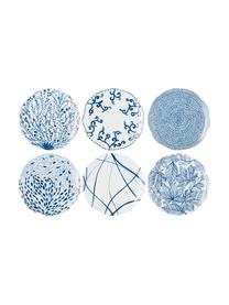 Set van 6 dessertborden met patroon Vassoio in wit/blauw, Porselein, Blauw, wit, Ø 27 cm