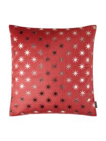 Kussenhoes Cosmos met zilveren sterren, Polyester, Rood, zilverkleurig, 40 x 40 cm