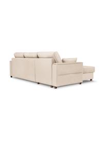 Sofá cama rinconero de terciopelo Susa (4 plazas), con espacio de almacenamiento, Tapizado: 100% terciopelo de poliés, Estructura: madera de pino maciza, ag, Patas: madera, Beige claro, An 250 x F 166 cm