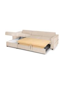 Sofá cama rinconero de terciopelo Susa (4 plazas), con espacio de almacenamiento, Tapizado: 100% terciopelo de poliés, Estructura: madera de pino maciza, ag, Patas: madera, Beige claro, An 250 x F 166 cm