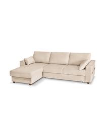 Divano letto angolare 4 posti in velluto beige chiaro con contenitore Susa, Rivestimento: 100% velluto di poliester, Struttura: legno di pino massiccio, , Piedini: legno, Beige chiaro, Larg. 250 x Prof. 166 cm