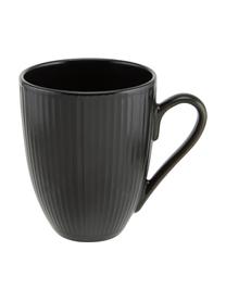 Tazas de café con relieves Groove, 4 uds., Gres, Negro, Ø 9 x Al 11 cm, 300 ml