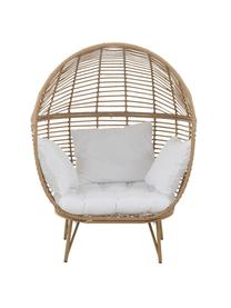 Korbsessel Oval aus Rattan, Braun, Weiß, 115 x 148 cm