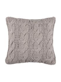 Strickkissen Stitch mit Zopfmuster, mit Inlett, Bezug: Baumwolle, Grau, 40 x 40 cm