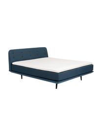 Cama continental Luna, Estructura: madera de haya maciza pin, Tapizado: 100% poliéster, Patas: madera de haya maciza pin, Tejido azul, 180 x 200 cm