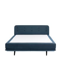 Letto boxspring in tessuto blu Luna, Rivestimento: 100% poliestere, Piedini: legno massiccio di faggio, Tessuto blu, 180 x 200 cm