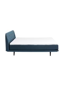 Cama continental Luna, Estructura: madera de haya maciza pin, Tapizado: 100% poliéster, Patas: madera de haya maciza pin, Tejido azul, 180 x 200 cm