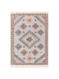 Tappeto Kilim tessuto a mano con motivo e frange Cari, 70% lana, 30% poliestere, Multicolore, Larg. 80 x Lung. 150 cm (taglia XS)