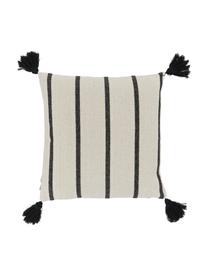 Federa arredo a righe con nappe Oyo, 100% cotone, Nero, bianco latte, Larg. 40 x Lung. 40 cm