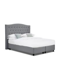 Premium boxspring bed Royal in grijs, Matras: 5-zones pocketvering, Poten: massief gelakt berkenhout, Geweven stof grijs, 200 x 200 cm