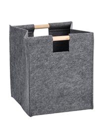 Opbergmand Fritz, Mand: 100% polyester (vilt), Handvatten: populierenhout, Grijs, B 30 cm x H 35 cm