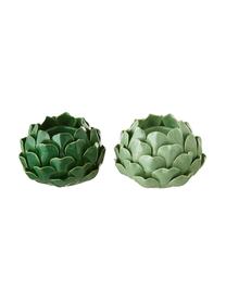 Set de portavelas Rose, 2 pzas., Gres, Verde claro, verde oscuro, Ø 14 x Al 9 cm