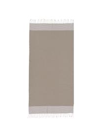 Gestreiftes Strandtuch Ibiza mit Fransen, 100% Baumwolle, Beige, Weiß, B 100 x L 200 cm