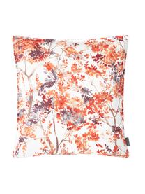 Kussenhoes Clermont met gekleurd bloemenmotief, 100% katoen, Rood, wit, grijs, bruin, 40 x 40 cm