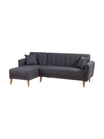 Leinen-Ecksofa Aqua (3-Sitzer) mit Schlaffunktion, Bezug: Leinen, Gestell: Hornbaumholz, Metall, Füße: Holz, Grau, B 225 x T 145 cm