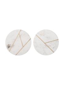 Set 2 piatti piani in marmo Marble, Ø 18 cm, Marmo, Bianco marmorizzato, dorato, Ø 18 cm