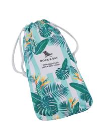 Gestreept strandlaken Botanical met bloemen motief, Wit, geel, turquoise, B 90 x L 200 cm