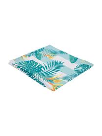 Gestreept strandlaken Botanical met bloemen motief, Wit, geel, turquoise, B 90 x L 200 cm