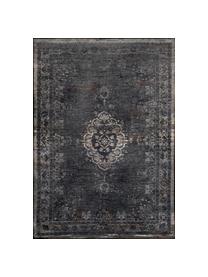 Tapis vintage chenille Medaillon, Noir, beige