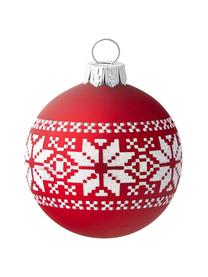 Bolas de Navidad sopladas artesanalmente Nordic, Ø 8 cm, 6 uds., Vidrio, Rojo, plateado, Ø 8 cm