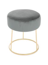 Tabouret rond en velours Clarissa, Revêtement : gris Pied : couleur dorée