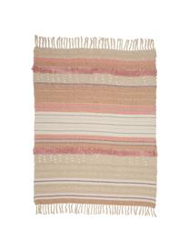 Plaid con fili di lurex Madison, 75% cotone, 25% acrilico, 5% fili di lurex, Beige, rosa, bianco, Larg. 130 x Lung. 170 cm