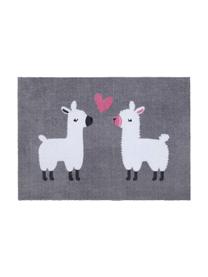 Paillasson lavable Lama, Gris, blanc, rose, larg. 50 x long. 75 cm