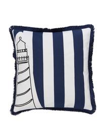 Housse de coussin 45x45 motif maritime en coton bio Toja, 100% coton bio certifié GOTS, Blanc, bleu, larg. 45 x long. 45 cm