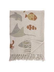 Babyplaid Abaas met franjes, 52% gerecycled katoen, 32% polyester, 10% acryl, 6% rayon, Beige, meerkleurig, B 80 x L 100 cm