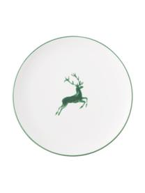 Piatto piano dipinto a mano Grüner Hirsch, Ceramica, Bianco, verde, Ø 25 cm