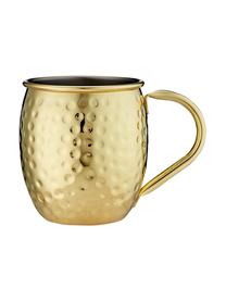 Moscow Mule-Becher Spencer in Gold mit gehämmerter Oberfläche, 2 Stück, Edelstahl, emailliert, Messingfarben, Ø 9 x H 10 cm