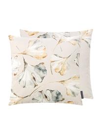 Dubbelzijdige fluwelen kussenhoes Flores met ginkgo-print, 100% polyester fluweel, Beige, multicolour, B 50 x L 50 cm