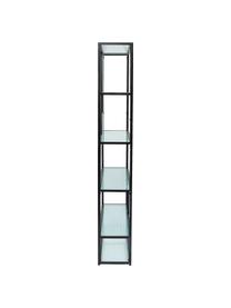 Metalen wandrek Skyler met glazen planken, Frame: gepoedercoat metaal, Plank: geribbeld veiligheidsglas, Zwart, 115 x 185 cm