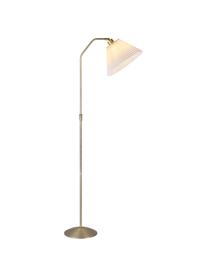 Vloerlamp Berlin met plissé lampenkap, Lampenkap: kunststof, Lampvoet: metaal, Messingkleurig, wit, Ø 32 x H 150 cm