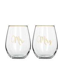 Vasos Mr and Mrs, 2 uds., Vidrio, Transparente, dorado, Ø 10 x Al 13 cm