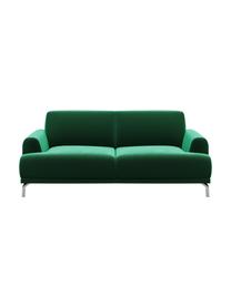 Divano 2 posti in velluto verde scuro Puzo, Rivestimento: 100% velluto di poliester, Sottostruttura: compensato, legno di fagg, Piedini: metallo verniciato, Verde scuro, Larg. 170 x Alt. 84 cm