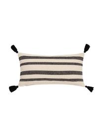 Gestreepte kussenhoes Zebra met kwastjes, 100% katoen, Zwart, wit, 30 x 60 cm