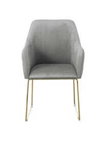 Krzesło z aksamitu z podłokietnikami Isla, Tapicerka: aksamit (poliester) 50 00, Nogi: metal powlekany, Aksamitny szary, nogi: złoty, S 58 x G 62 cm