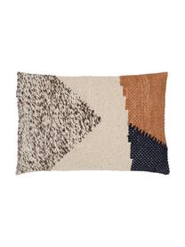 Handgemachtes Kissen Aztec im Boho Style, mit Inlett, Hülle: 100% Baumwolle, Braun, Dunkelblau, Creme, 40 x 60 cm