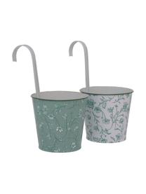 Set de maceteros de metal Silka, 2 uds., Metal con pintura en polvo, Verde, blanco, Ø 13 x Al 24 cm