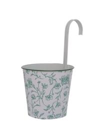 Cache-pot métal avec motif floral Silka, 2 élém., Métal, revêtement par poudre, Vert, blanc, Ø 13 x haut. 24 cm