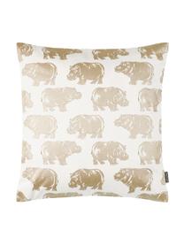 Federa arredo con stampa animale Hippo, Cotone, Bianco, dorato, Larg. 40 x Lung. 40 cm