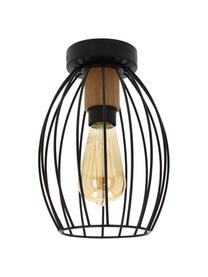 Lampada da soffitto con decoro in legno Gunnar, Paralume: metallo rivestito, Baldacchino: metallo rivestito, Nero, marrone, Ø 18 x Alt. 26 cm