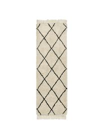 Tapis moelleux à poils longs avec franges, tufté main Naima, Blanc crème, larg. 80 x long. 300 cm