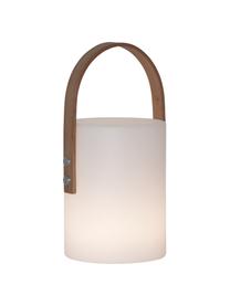 Lámpara para exterior regulable Lucie, portátil, Pantalla: plástico, Asa: madera, Blanco, madera oscura, An 19 x Al 34 cm