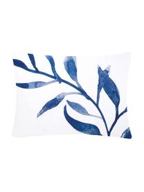 Taies d'oreiller en percale de coton avec motif de feuilles Francine, 2 pièces, 50 x 70 cm, Blanc, bleu, larg. 50 x long. 70 cm