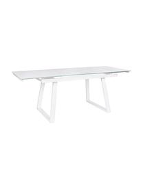 Mesa de comedor extensible Barney, Tablero: vidrio templado, Patas: madera de roble, Transparente, blanco, An 140 x F 80 cm