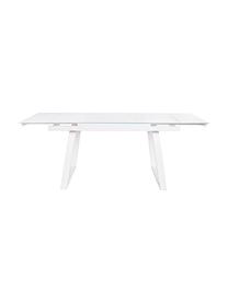 Mesa de comedor extensible Barney, Tablero: vidrio templado, Patas: madera de roble, Transparente, blanco, An 140 x F 80 cm