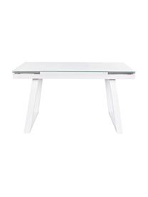 Mesa de comedor extensible Barney, Tablero: vidrio templado, Patas: madera de roble, Transparente, blanco, An 140 x F 80 cm